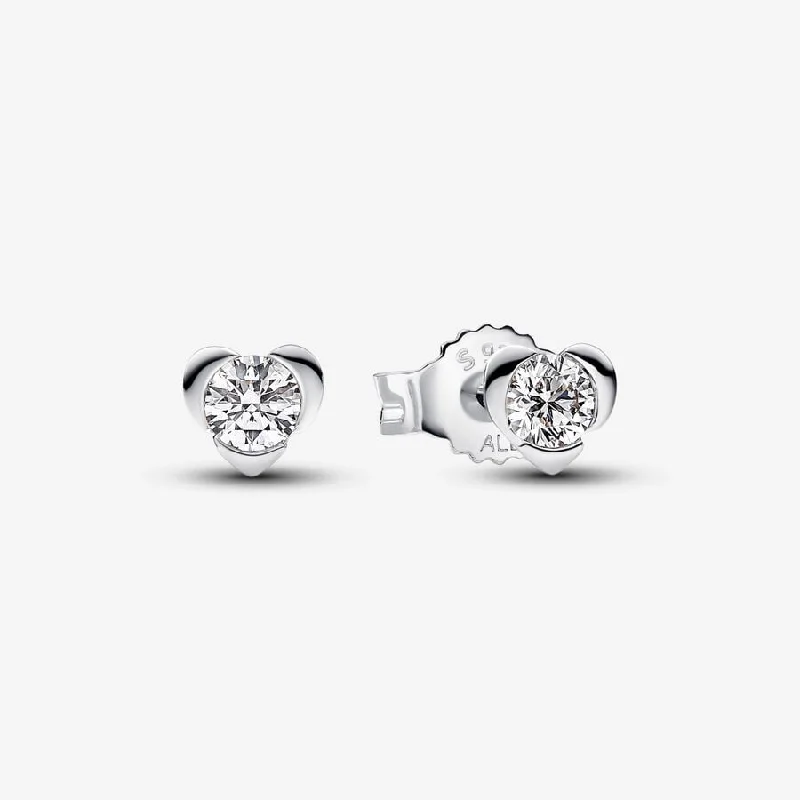 Ladies spring petal earrings -Pandora Talisman Sterling Silver Lab-grown Diamond Heart Earrings 293111C01