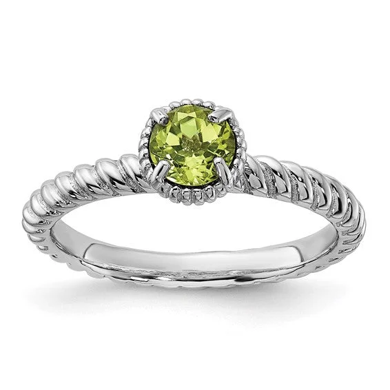 Ladies iridescent pearl rings -Sterling Silver Stackable Expressions Round Peridot Ring