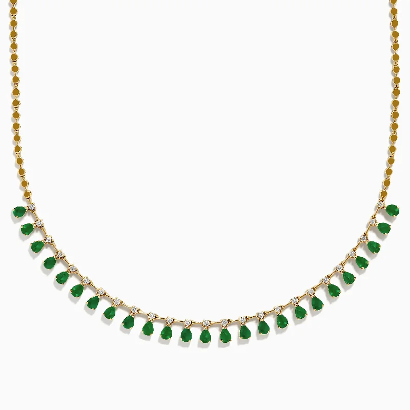 Ladies Necklaces for Hero Glow-14K Yellow Gold Emerald and Diamond Necklace, 4.05 TCW