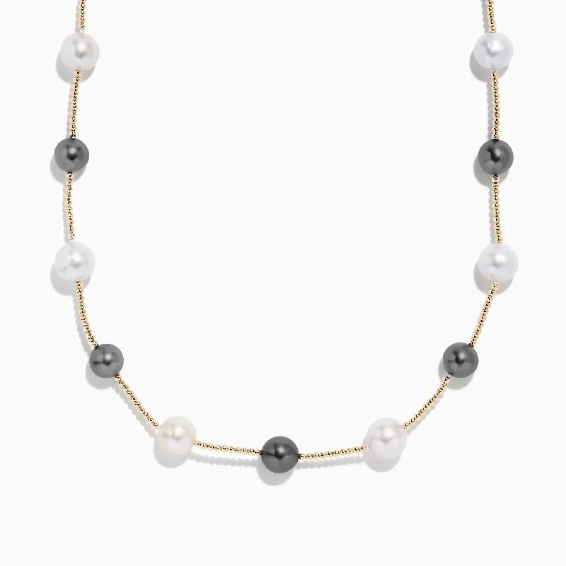 Ladies Necklaces Crafted Spark-14K Yellow Gold Tahitian and Fresh Water Pearl Necklace