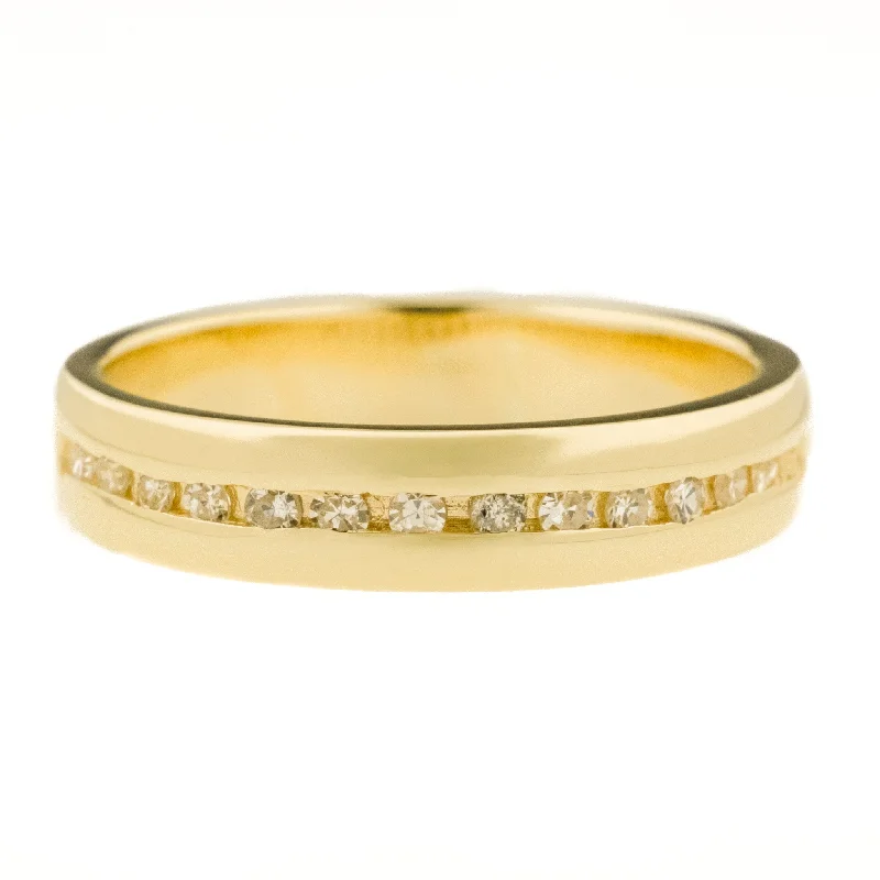 Ladies channel set wedding rings -0.13ctw Diamond Accented Channel Set Wedding Band Ring in 14K Yellow Gold - Size 8