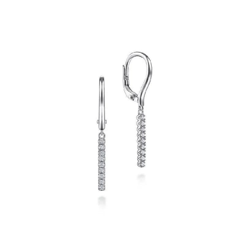 Ladies crisp white gold earrings -Gabriel & Co. - EG14028W45JJ - 14K White Gold Diamond Bar Drop Leverback Earrings