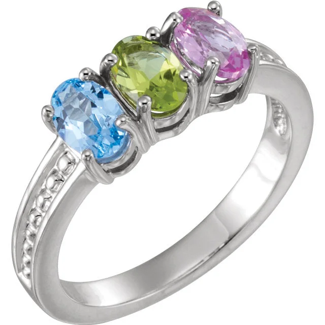 Ladies twinkling star rings -Oval Birthstone Mother's Family Ring with Beaded Band