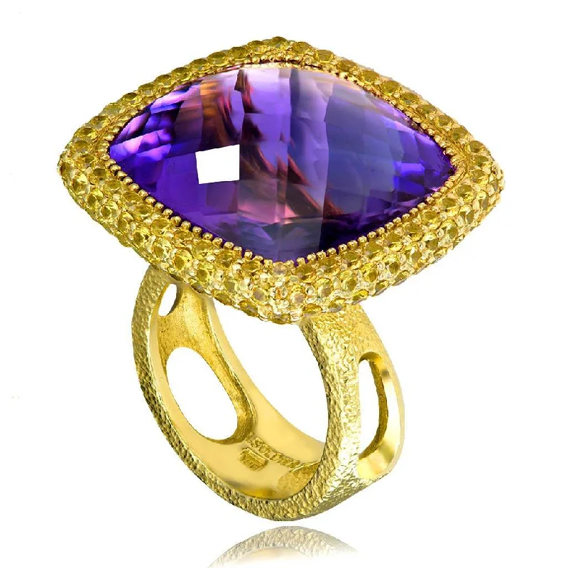 Ladies anniversary sparkle rings -Gold Royal Ring with Amethyst & Yellow Sapphires