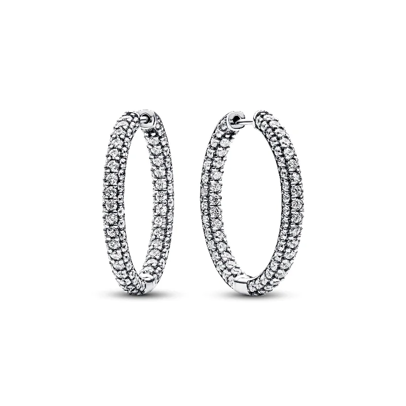 Ladies vintage grace earrings -Pandora Pandora Timeless Pavé Single-row Hoop Earrings 293016C01