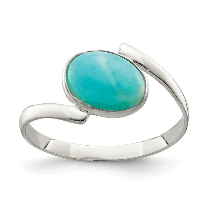 Ladies companion bond rings -Sterling Silver Oval Amazonite ByPass Ring