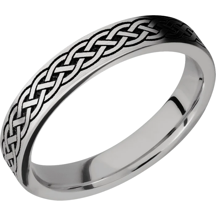 Ladies slim sparkle rings -4mm wide Flat Palladium Silver Ring with Satin Finish / Celtic 9 Design