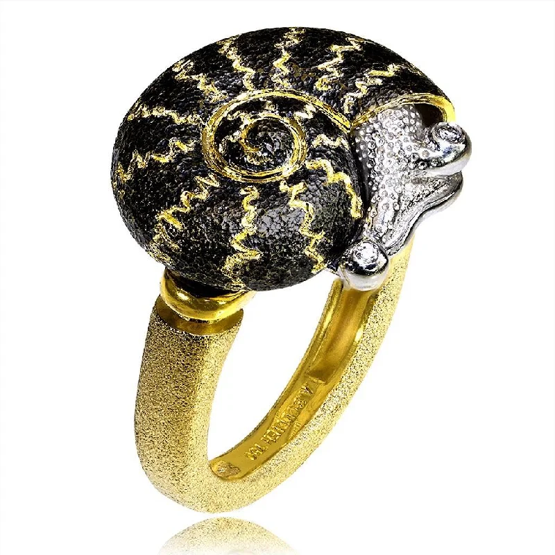 Ladies thick flair rings -Gold Little Snail Ring with White Diamonds