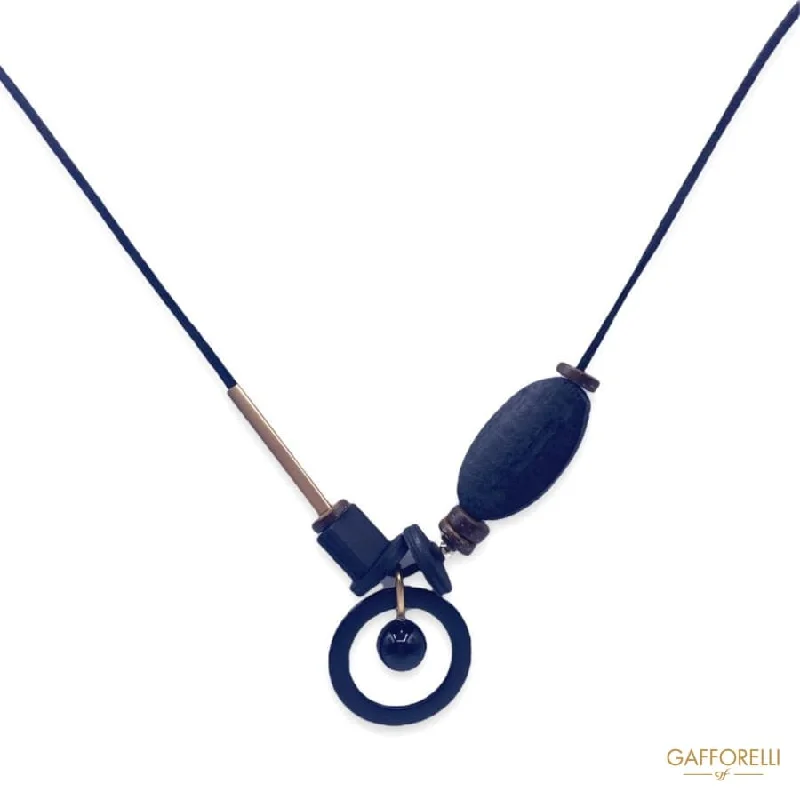 Ladies Necklaces with Grey Hematite-Geometric Necklace with Wire Caucciù C279 - Gafforelli Srl