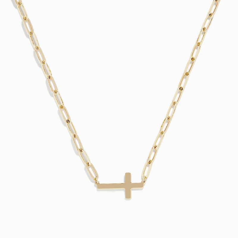 Ladies Necklaces for Leader Spark-14K Yellow Gold West-East Cross Paperclip Chain Necklace 17"