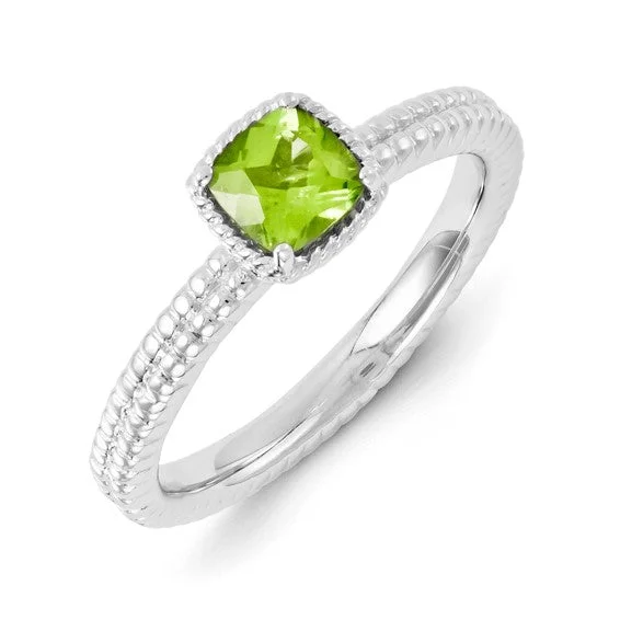 Ladies intricate charm rings -Sterling Silver Stackable Expressions Cushion Peridot Ring