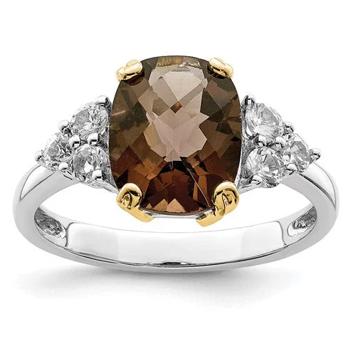 Ladies autumn hue rings -Sterling Silver And 14k Gold Smoky Quartz And White Topaz Ring