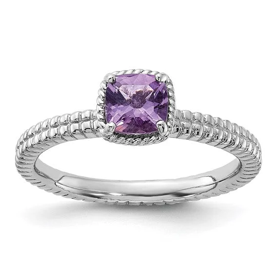 Ladies rich lapis rings -Sterling Silver Stackable Expressions Amethyst Cushion Ring