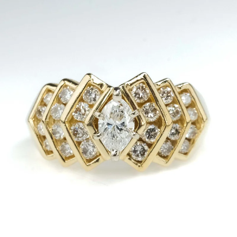 Ladies crisp geometric wedding rings -0.55ct Marquise Diamond & Side Accented Engagement Ring in 14K Yellow Gold