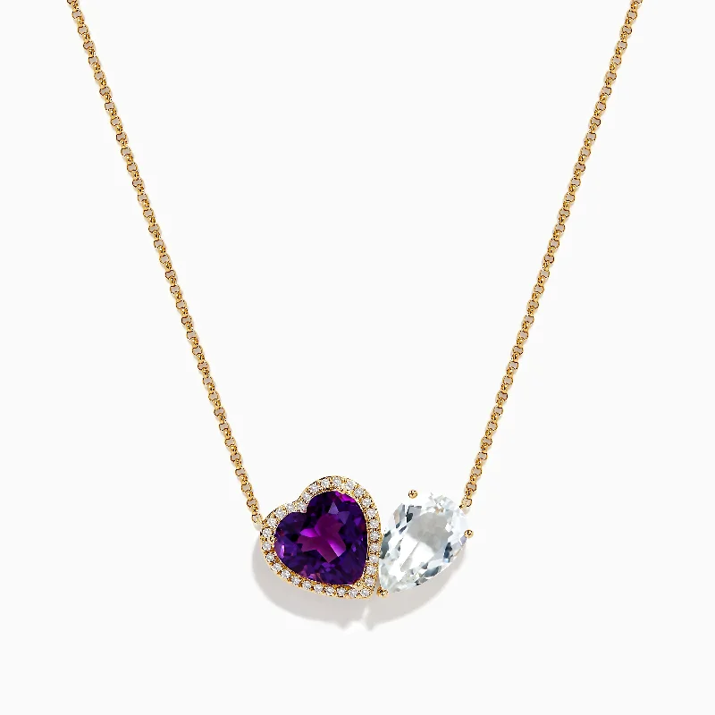 Ladies Necklaces for Bride Shine-14K Yellow Gold Amethyst, White Topaz, and Diamond Necklace