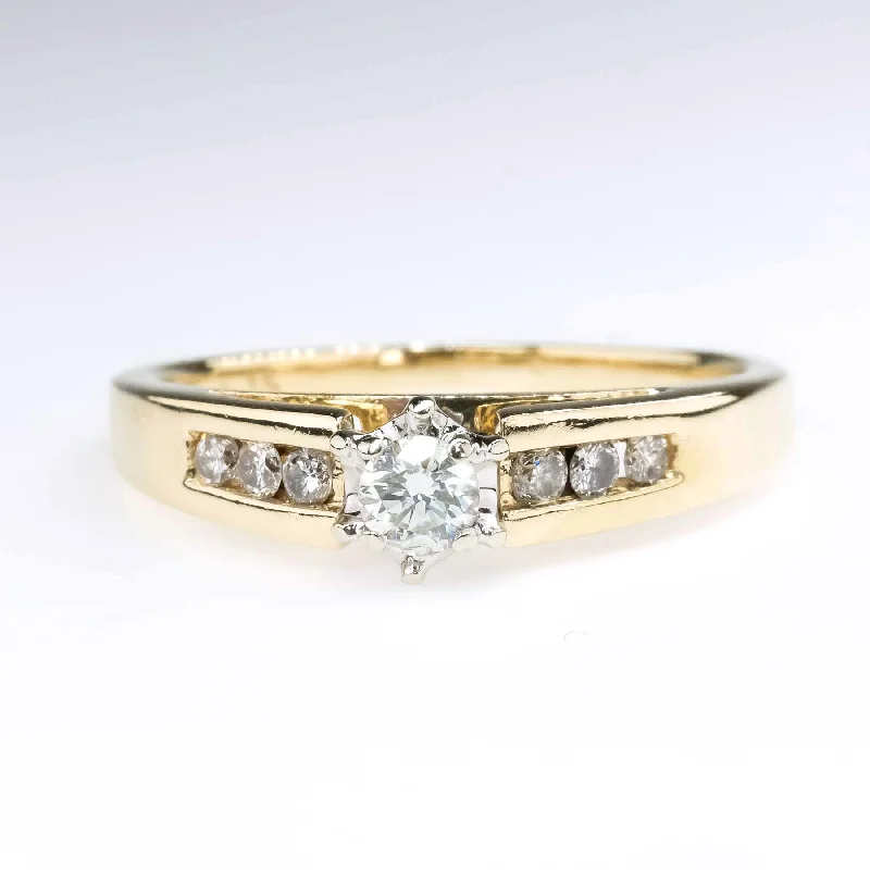 Ladies lifelong bond wedding rings -0.20ctw Round Diamond w/ Side Accented Engagement Ring in 14K Yellow Gold