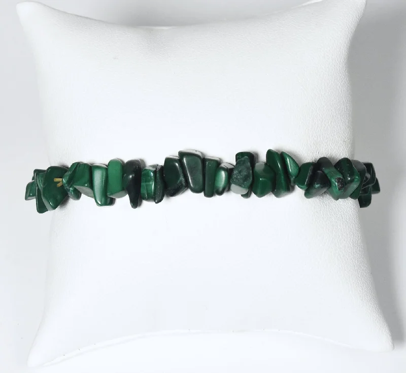 silver bracelets for women floral design -Malachite Chip Bead Stretch Bracelet