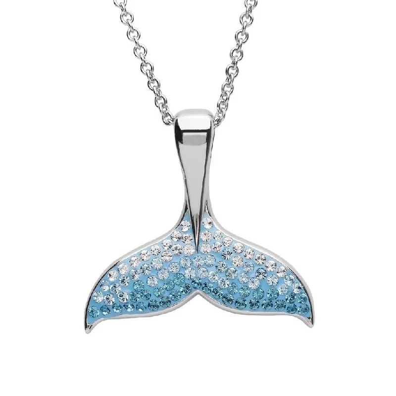 Ladies Necklaces Trendy Spark-Ocean : Blue Whale Tail Necklace With Crystals - Sterling Silver