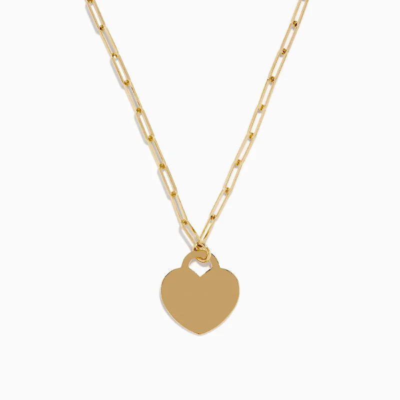 Ladies Necklaces for Gala Shine-14K Yellow Gold Heart on a Paperclip Chain Necklace