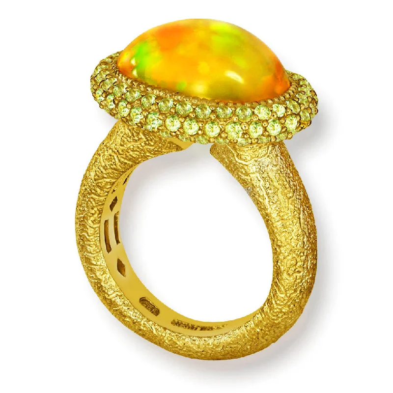 Ladies horse gallop rings -Gold Cocktail Ring with Golden Opal & Peridot