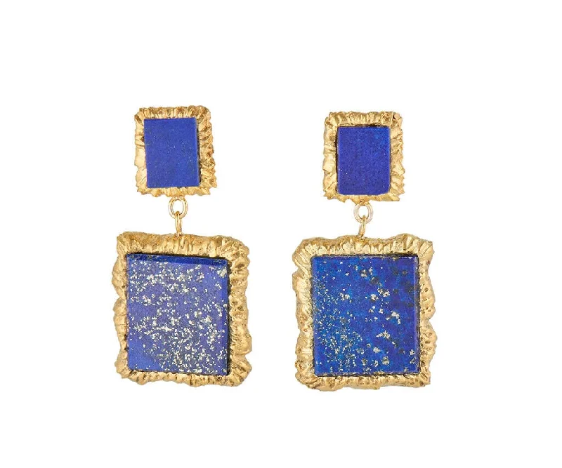 Ladies eternal infinity earrings -Vintage Lapis Rectangle Dangle Drop Earrings in 14K