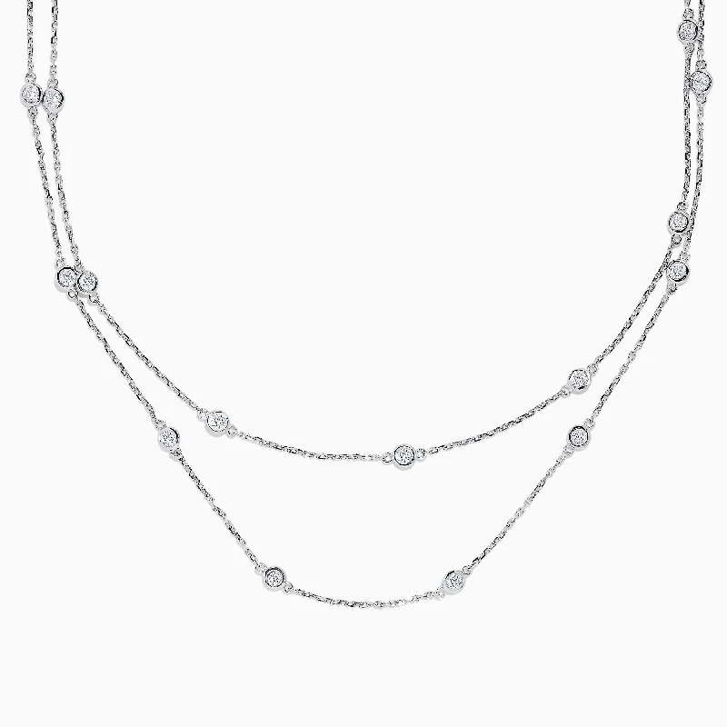 Ladies Necklaces with Wing Glow-14K White Gold 36" Diamond Station Necklace, 2.00 TCW