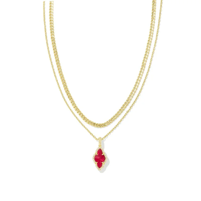 Ladies Necklaces Retro Glow-Kendra Scott : Abbie Gold Pave Frame Multi Strand Necklace in Cranberry Illusion