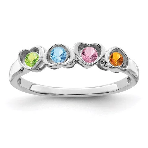 Ladies engraved sentiment rings -Heart Mother's Family Birthstone Ring