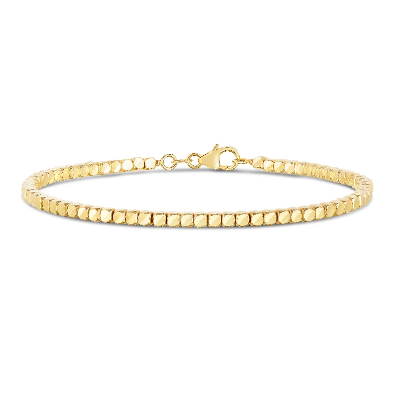 ladies gold bracelets intricate patterns -14K Gold Cube Bangle