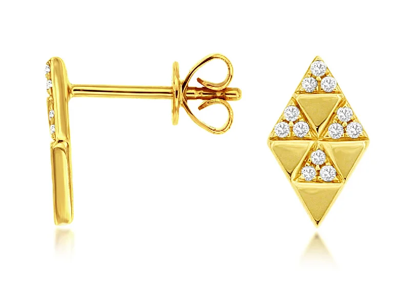 Ladies hexagonal flash earrings -Yellow Gold Rhombus Diamond Stud Earrings