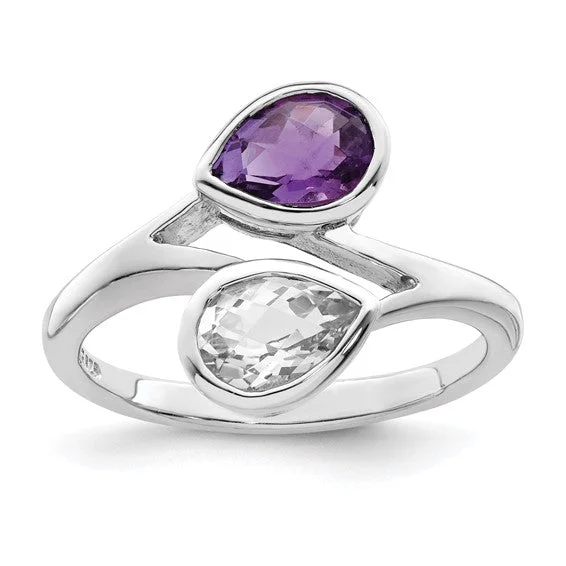 Ladies maternal bond rings -Sterling Silver Pear Shape Amethyst and White Topaz Ring