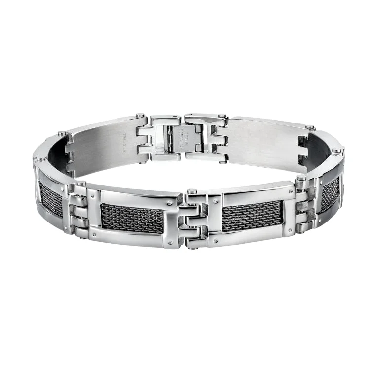 layered bracelets for women trendy -Stainless Steel Mesh Insert 4-Way Bracelet