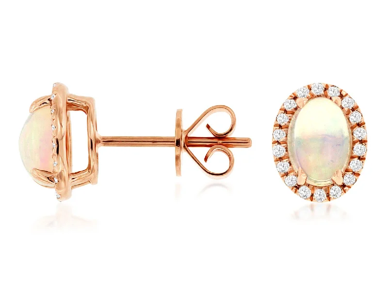 Ladies Mother’s joy earrings -14K Yellow Gold Oval Opal Halo Stud Earrings