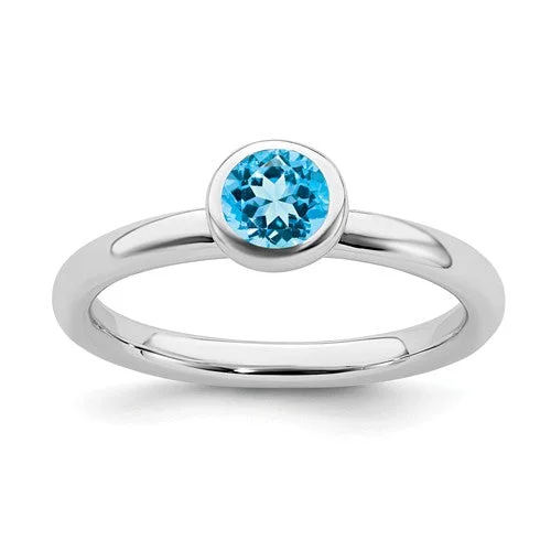 Ladies ocean swirl rings -Sterling Silver Stackable Expressions Low 5mm Round Blue Topaz Ring