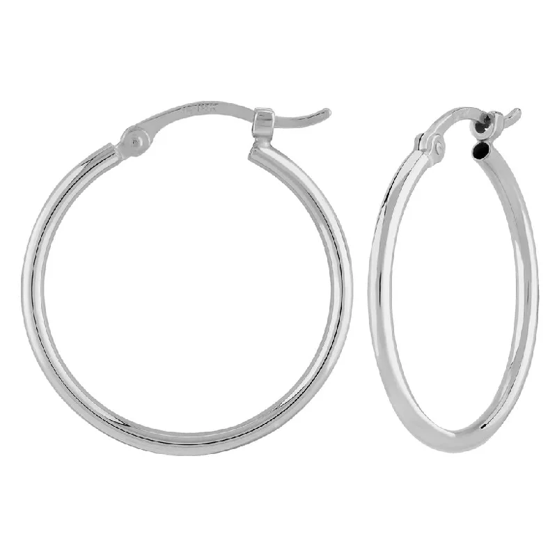 Ladies halo charm earrings -14k White Gold Round Tube Hoop Earrings 1.50mm x 20mm