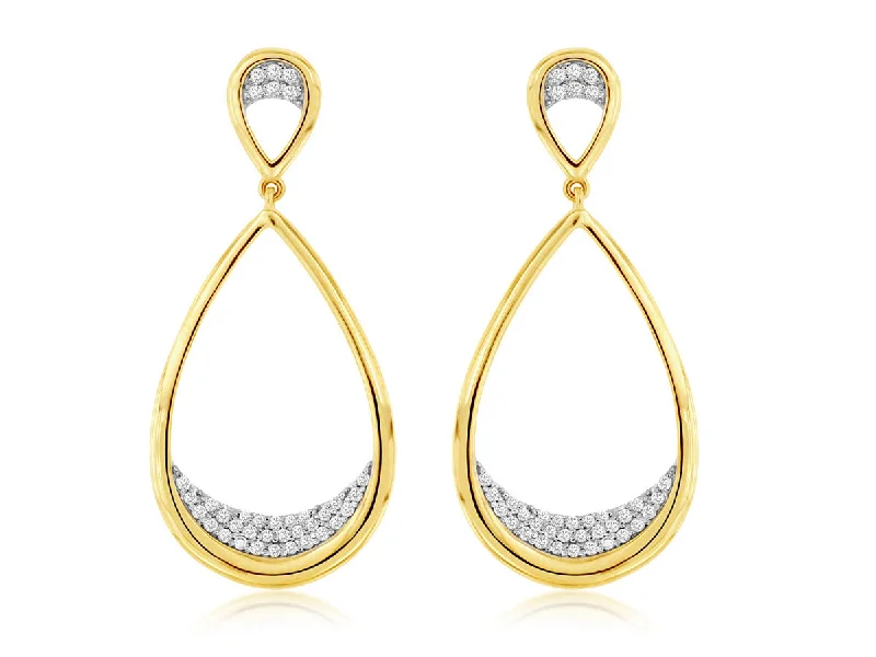 Ladies solid form earrings -14K Yellow Gold Diamond Pear Shape Dangle Earrings