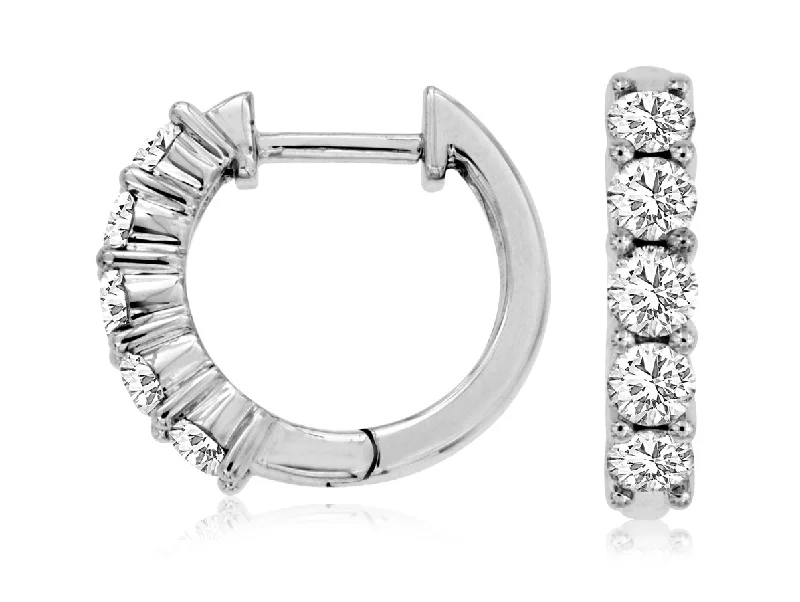 Ladies halo charm earrings -White Gold Diamond Hoop Earrings