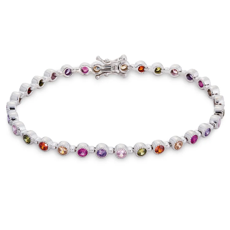 adies gold bracelets for daily wear -Platinum Finished Sterling Silver Colored Stone Bracelet 7.25"