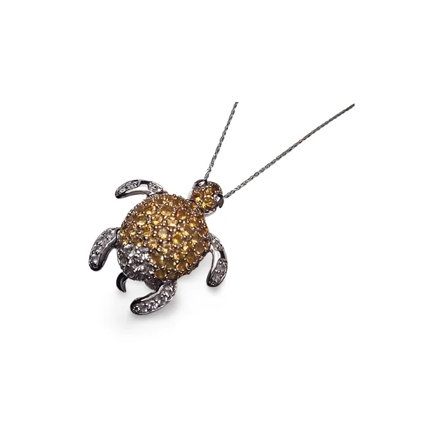 Ladies Necklaces with Deep Garnet-Gorgeous Estate 14K White Gold Diamond Citrine Turtle Pendant Necklace