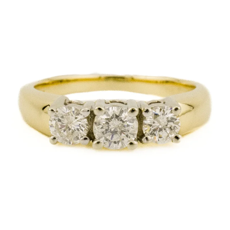 Ladies affordable chic wedding rings -0.70ctw Round Three Stone Diamond Engagement Ring in 14K Two-Tone Gold - Size 5.75