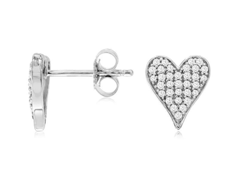 Ladies modern edge earrings -14K White Gold Diamond Heart Shaped Stud Earrings