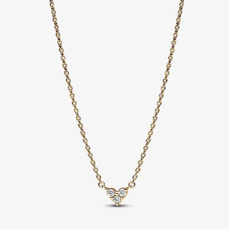 Ladies Necklaces with Diamond Shine-PANDORA : Triple Stone Heart Collier Necklace