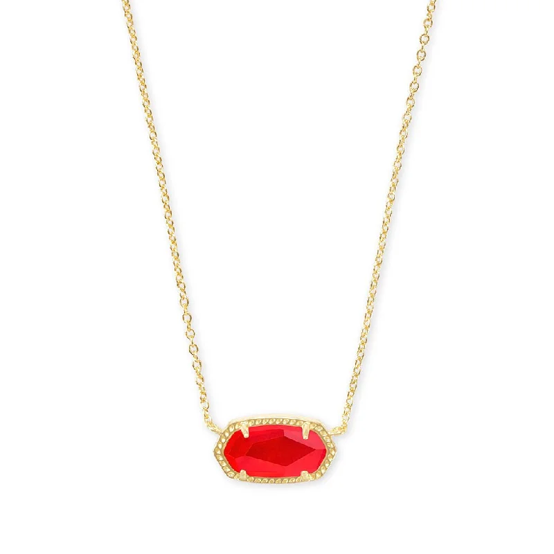 Ladies Necklaces with Olive Idocrase-Kendra Scott : Elisa Gold Pendant Necklace in Red Illusion