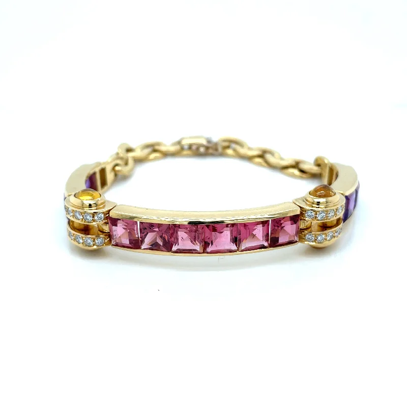 dainty silver bracelets for women -Bulgari Tourmaline Amethyst Diamond Citrine Gold Link Bracelet