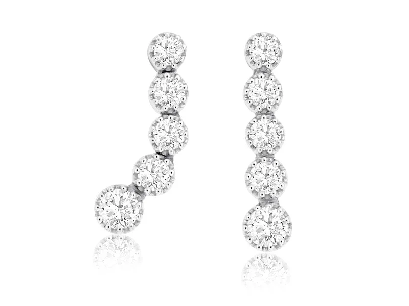 Ladies polished elegance earrings -14k White Gold Round Diamond Drop Earrings