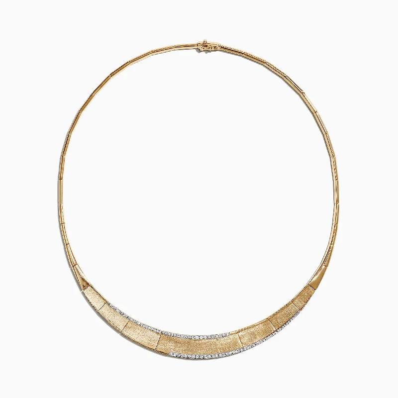 Ladies Necklaces Ethnic Spark-D'Oro 14K Brushed Yellow Gold Diamond Collar Necklace, 0.90 TCW