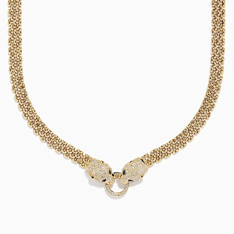 Ladies Necklaces with Striped Agate-Signature 14K Yellow Gold Sapphire and Diamond Panther Necklace