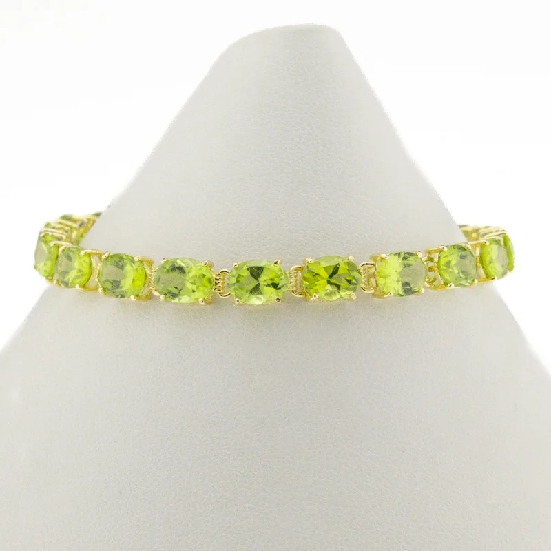 hammered texture bracelets for women -Peridot Tennis 6.75" Bracelet in 14K Yellow Gold