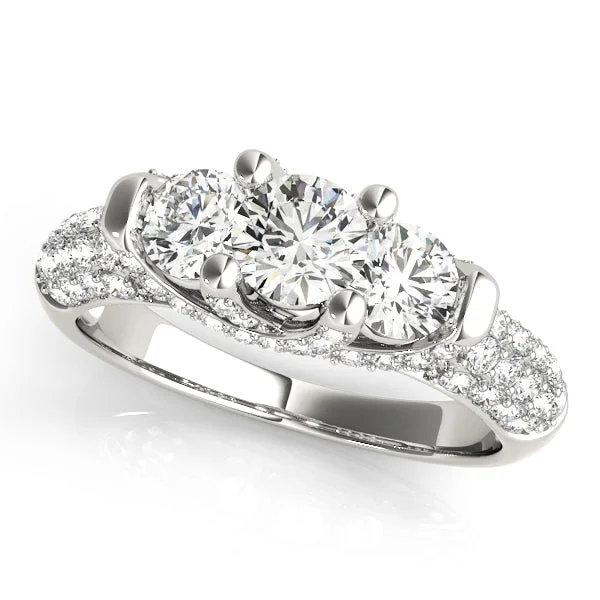 Ladies squared charm wedding rings -Three Stone Diamond Engagement Ring