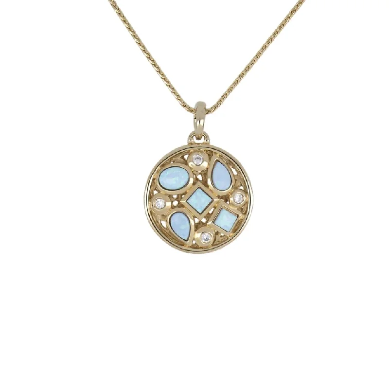 Ladies Necklaces Gift Glow-John Medeiros : Opalas Do Mar Opal Blue 5 Opal Necklace With CZ Gold Chain